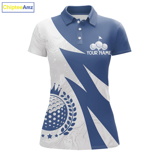 Womens Golf Polo Shirts Custom Name Navy Blue And White Golf Shirt, Golf Attire NBT671