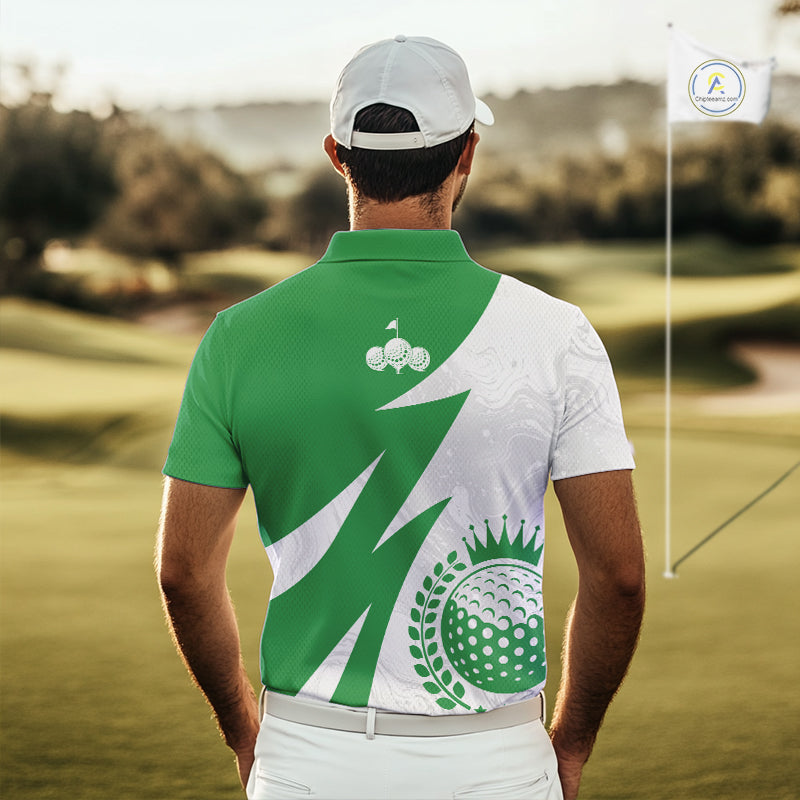 Mens Golf Polo Shirts Custom Name Green And White Golf Shirt, Golf Attire NBT672