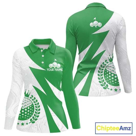 Womens Golf Polo Shirts Custom Name Green And White Golf Shirt, Golf Attire NBT672