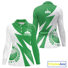 Load image into Gallery viewer, Womens Golf Polo Shirts Custom Name Green And White Golf Shirt, Golf Attire NBT672