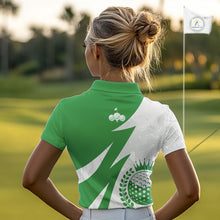 Load image into Gallery viewer, Womens Golf Polo Shirts Custom Name Green And White Golf Shirt, Golf Attire NBT672