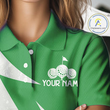 Load image into Gallery viewer, Womens Golf Polo Shirts Custom Name Green And White Golf Shirt, Golf Attire NBT672