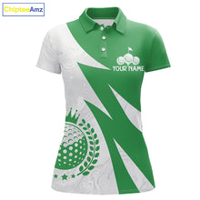 Load image into Gallery viewer, Womens Golf Polo Shirts Custom Name Green And White Golf Shirt, Golf Attire NBT672