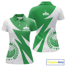 Load image into Gallery viewer, Womens Golf Polo Shirts Custom Name Green And White Golf Shirt, Golf Attire NBT672
