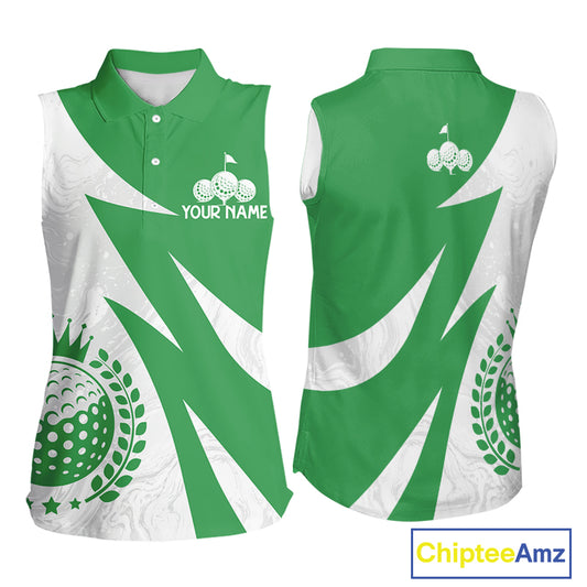 Womens Sleeveless Golf Polo Shirts Custom Name Green And White Golf Shirt, Golf Attire NBT672