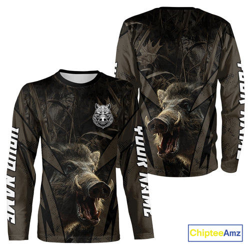 Boar Hunting Custom Name Brown Camouflage Hunting Clothes, Boar Hunting Outfit, Hunting Gifts NBT169