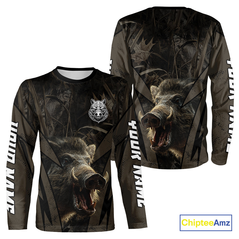 Boar Hunting Custom Name Brown Camouflage Hunting Clothes, Boar Hunting Outfit, Hunting Gifts NBT169