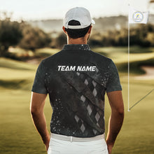 Load image into Gallery viewer, A golfer man in a golf course wearing a gray argyle plaid pattern golf polo shirt with “Team Name” on the back.