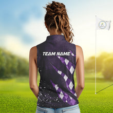 Load image into Gallery viewer, A woman wearing a green argyle sleeveless golf polo shirt with “Your Name” on the back.