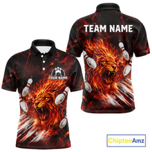 Load image into Gallery viewer, Front and back view of Red Flame Lion Custom Men Bowling Quarter Zip Shirts Bowling League Shirts Bowling Team Jerseys