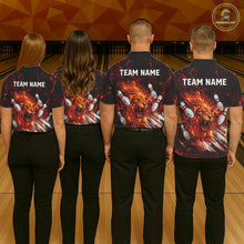 Load image into Gallery viewer, Bowling team wearing Red Flame Lion Custom Men Bowling 1/4 Quater Zip Shirts with custom team name on the back