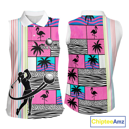Custom Funny Golfer Animal Print Pattern Sleeveless Golf Polo Shirts, Golf Shirt For Women, Golf Gifts NBT702