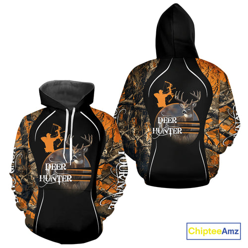 Deer Bow Hunting Orange Camo Custom Name Shirts, Personalized Deer Hunting Clothes, Hunting Gifts NBT102
