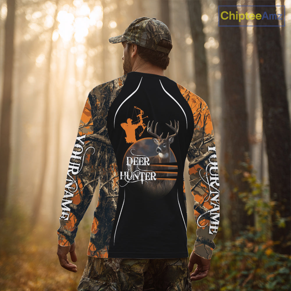 Deer Bow Hunting Orange Camo Custom Name Shirts, Personalized Deer Hunting Clothes, Hunting Gifts NBT102