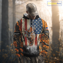 Load image into Gallery viewer, Whitetail Deer Hunting Big Game US Flag Custom Name Orange Camo Shirts, Personalized Deer Hunting Clothing NBT265