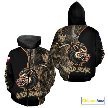 Custom Brown Camo with TX Flag Boar Hunting Shirts for Men, Boar Hunting Clothes, Hunting Gifts NBT188