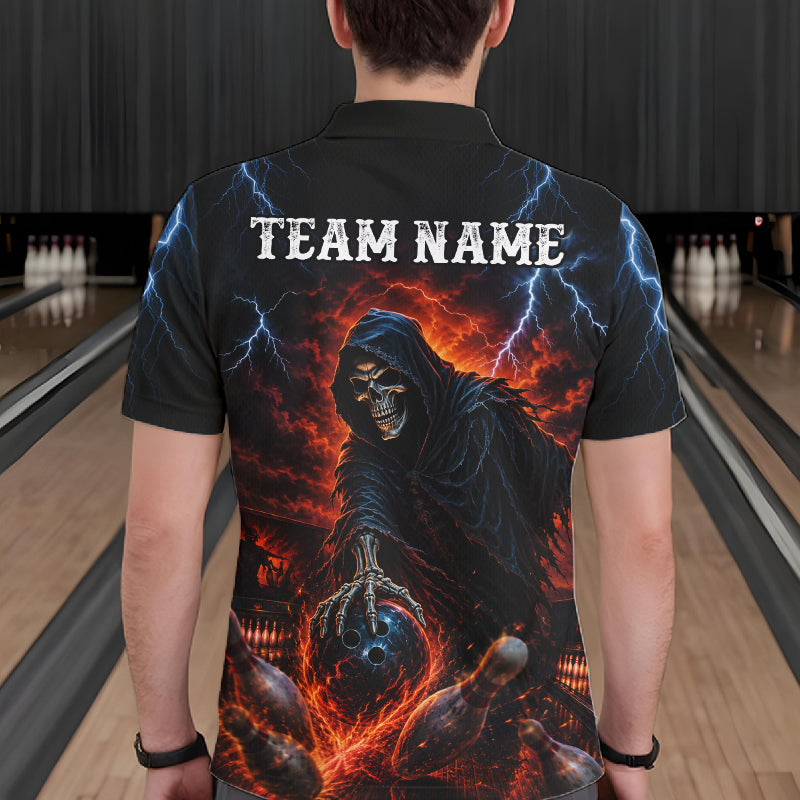Custom Grim Reaper Lightning Bowling Shirt For Men, Skull Bowling Jersey Team Polo & 1/4 Zip Shirt NBT963