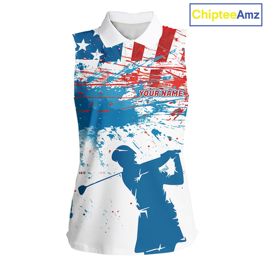 American Flag Womens Sleeveless Golf Polo Shirt Custom Ladies Golf Shirts US Flag Golf Polo Shirt NBT568