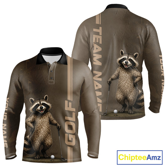 Personalized Funny Brown Raccoon Custom Name Polo Golf Shirt For Mens, Golfer Gifts NBT888