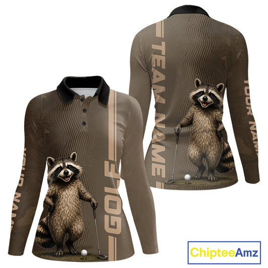 Personalized Funny Brown Raccoon Custom Name Polo Golf Shirt For Womens, Golfer Gifts NBT888
