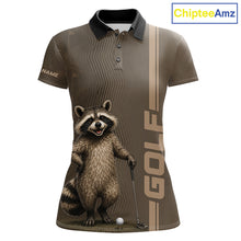 Load image into Gallery viewer, Personalized Funny Brown Raccoon Custom Name Polo Golf Shirt For Womens, Golfer Gifts NBT888