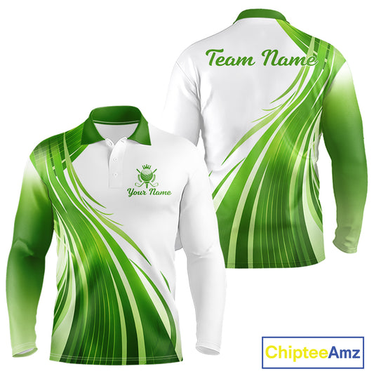 Mens Golf Polo Shirt Green And White Custom Golf Shirts For Team Personalized Golf Gifts NBT570