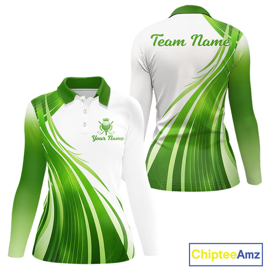 Womens Golf Polo Shirt Green And White Custom Golf Shirts For Team Personalized Golf Gifts NBT570