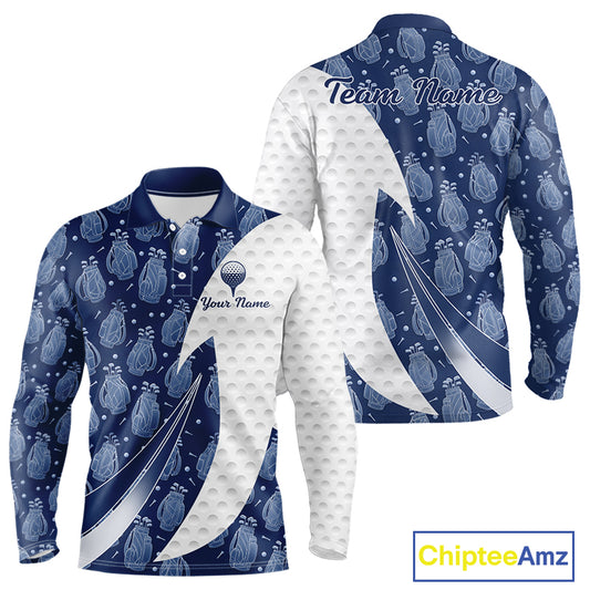 Blue Golf Pattern Polo Golf Shirt For Men Custom Mens Golf Clothes, Best Golf Gifts NBT571