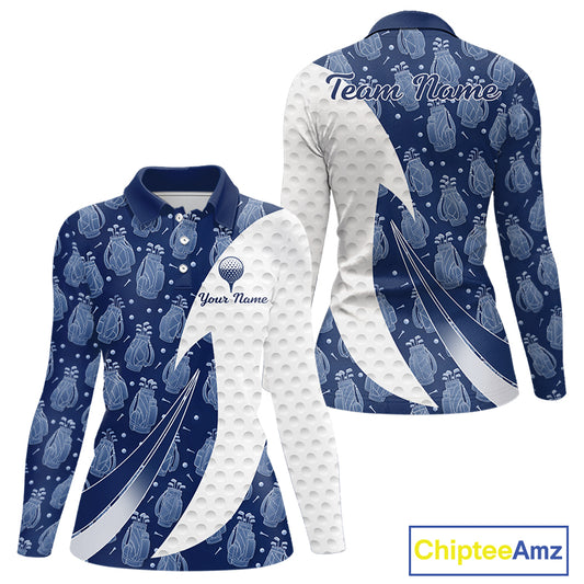 Blue Golf Pattern Polo Golf Shirt For Women Custom Womens Golf Clothes, Best Golf Gifts NBT571