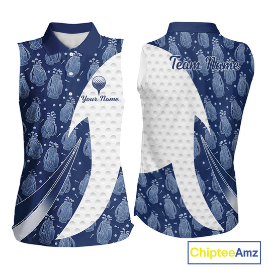 Blue Golf Pattern Sleeveless Polo Golf Shirt For Women Custom Mens Golf Clothes, Best Golf Gifts NBT571