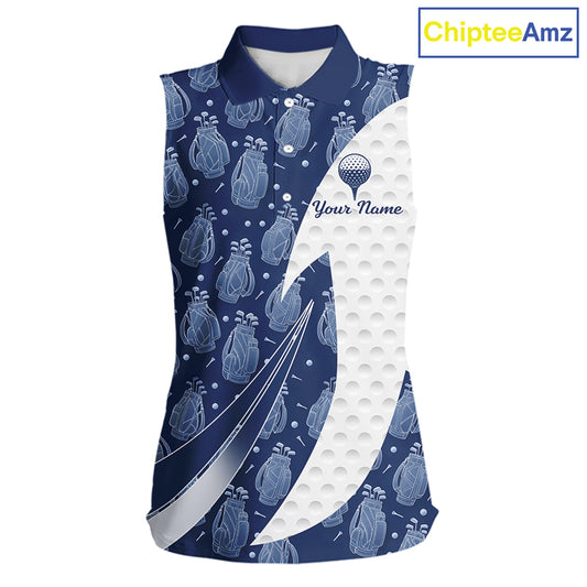 Blue Golf Pattern Sleeveless Polo Golf Shirt For Women Custom Mens Golf Clothes, Best Golf Gifts NBT571