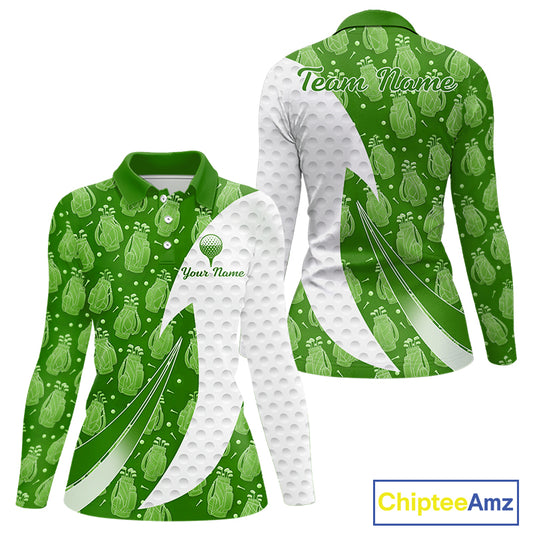 Green Golf Pattern Polo Golf Shirt For Women Custom Ladies Golf Clothes, Best Golf Gifts NBT572