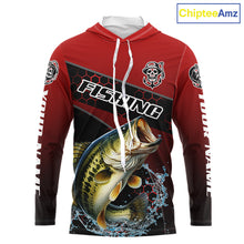 Load image into Gallery viewer, Largemouth Bass Hooded Fishing Shirts Red Camo Custom Name, Bass Fishing Shirts NBT463
