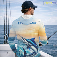 Load image into Gallery viewer, Blue Marlin Fishing Sunset Custom Fishing Long Sleeve Hooded Shirt, Marlin Compass Offshore Fishing Apparel NBT584