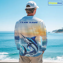 Load image into Gallery viewer, Blue Marlin Fishing Sunset Custom Fishing Long Sleeve Shirt, Marlin Compass Offshore Fishing Apparel NBT584