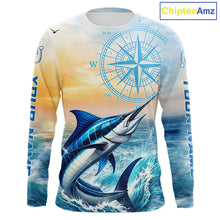 Load image into Gallery viewer, Blue Marlin Fishing Sunset Custom Fishing Long Sleeve Shirt, Marlin Compass Offshore Fishing Apparel NBT584