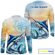 Load image into Gallery viewer, Blue Marlin Fishing Sunset Custom Fishing Long Sleeve Shirt, Marlin Compass Offshore Fishing Apparel NBT584