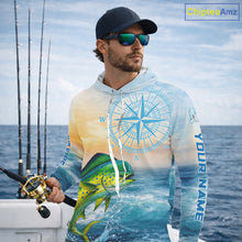 Load image into Gallery viewer, Mahi Mahi Fishing Sunset Custom Fishing Long Sleeve Hooded Shirt, Mahi Mahi Compass Offshore Fishing Apparel NBT585