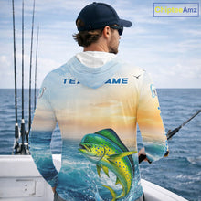 Load image into Gallery viewer, Mahi Mahi Fishing Sunset Custom Fishing Long Sleeve Hooded Shirt, Mahi Mahi Compass Offshore Fishing Apparel NBT585