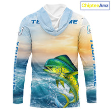 Load image into Gallery viewer, Mahi Mahi Fishing Sunset Custom Fishing Long Sleeve Hooded Shirt, Mahi Mahi Compass Offshore Fishing Apparel NBT585