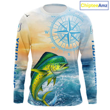 Load image into Gallery viewer, Mahi Mahi Fishing Sunset Custom Fishing Long Sleeve Shirt, Mahi Mahi Compass Offshore Fishing Apparel NBT585