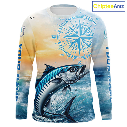 King Mackerel Fishing Sunset Custom Fishing Long Sleeve Shirt, Compass Offshore Fishing Apparel NBT586