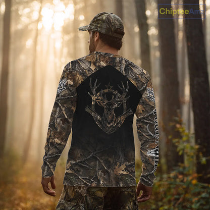 Whitetail Deer Hunting Shirts Personalized Black US Flag Camouflage, Best Gifts for Deer Hunters NBT275