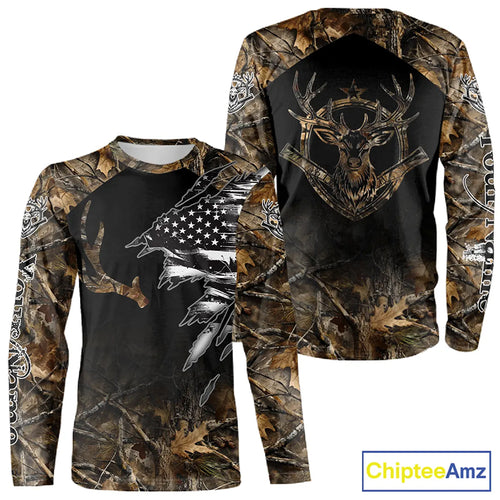Whitetail Deer Hunting Shirts Personalized Black US Flag Camouflage, Best Gifts for Deer Hunters NBT275