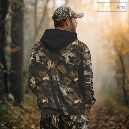 Personalized Whitetail Deer Hunting 3D All Over Printed Hoodie Brown Autumn Leaves Camo NBT276