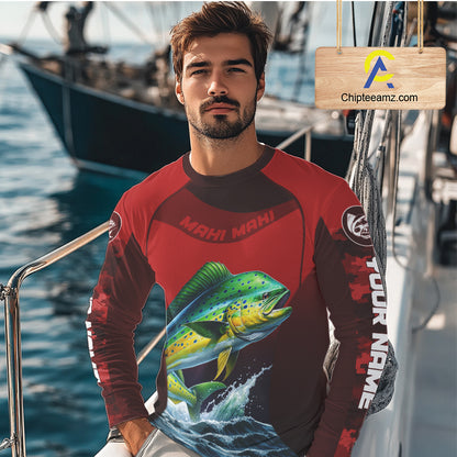 Custom Mahi Mahi Fishing Shirts For Team, Custom Saltwater Fishing Shirts|Red NBT467