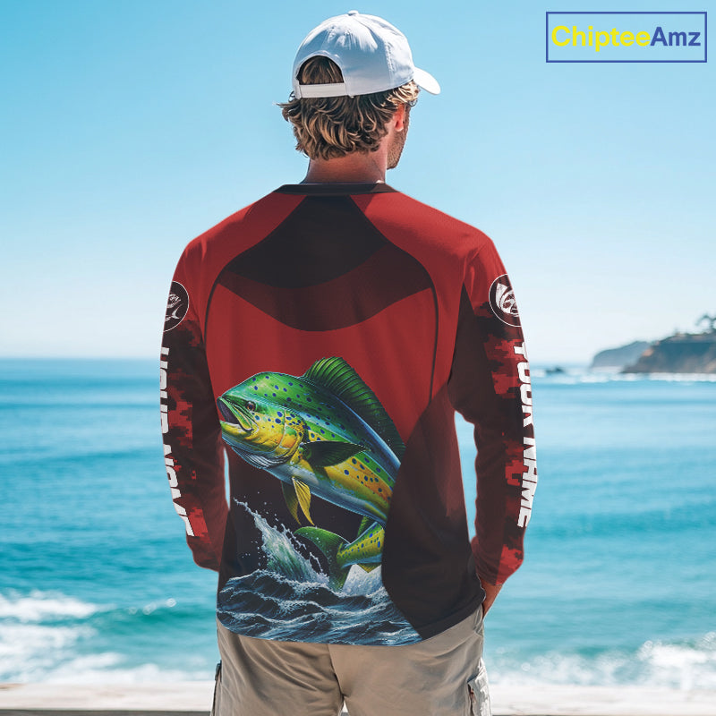 Custom Mahi Mahi Fishing Shirts For Team, Custom Saltwater Fishing Shirts|Red NBT467