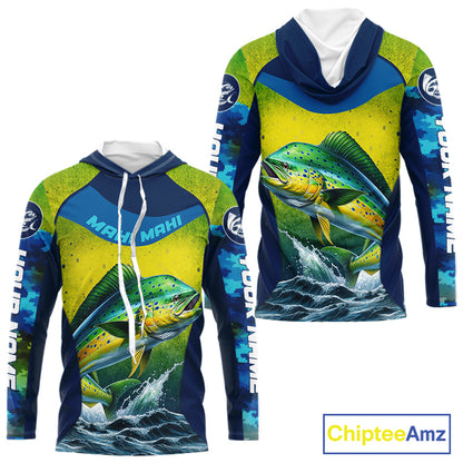 Custom Mahi Mahi Fishing Shirts For Team, Custom Saltwater Fishing Shirts|Blue NBT469