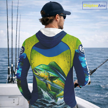 Custom Mahi Mahi Fishing Shirts For Team, Custom Saltwater Fishing Shirts|Blue NBT469