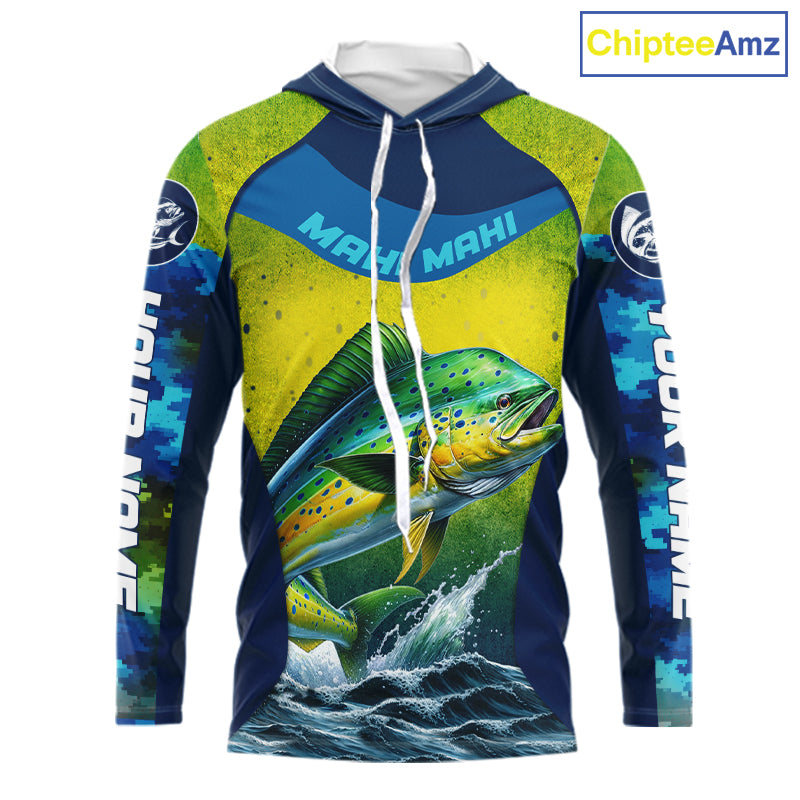 Custom Mahi Mahi Fishing Shirts For Team, Custom Saltwater Fishing Shirts|Blue NBT469